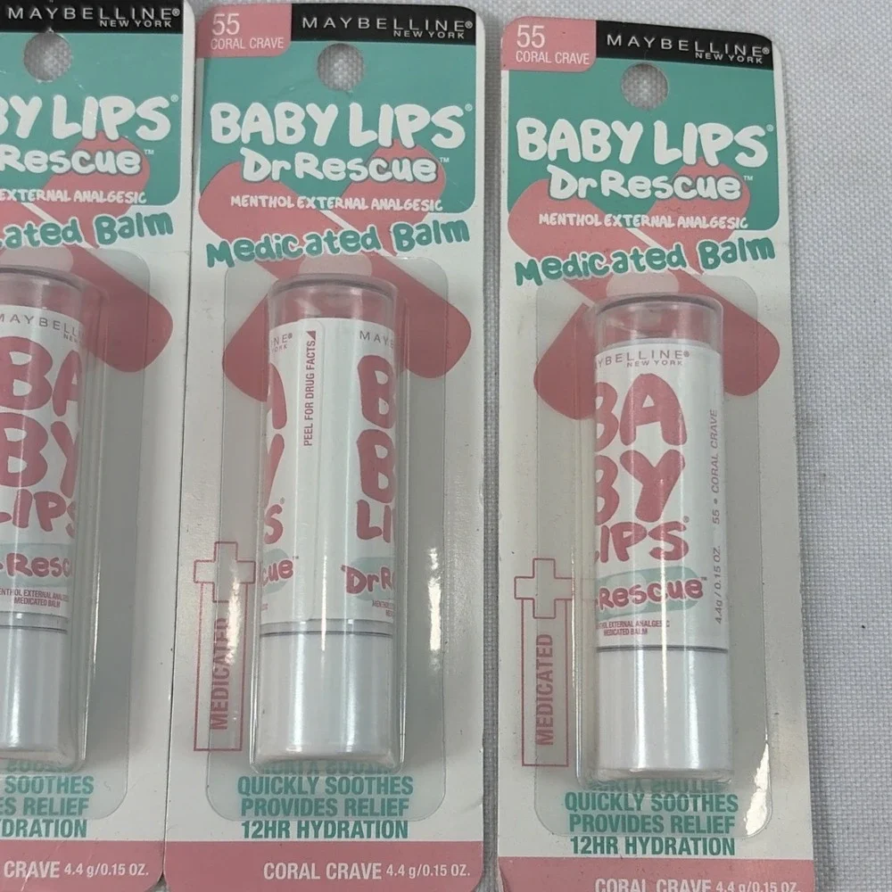 Maybelline Baby Lips Medicated Lip Balm Lot of 3 New Sealed Dr Rescue Coral Cave